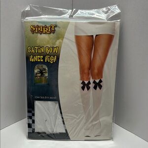 Spirit Satin Bow Knee High Socks - White with Black Accents